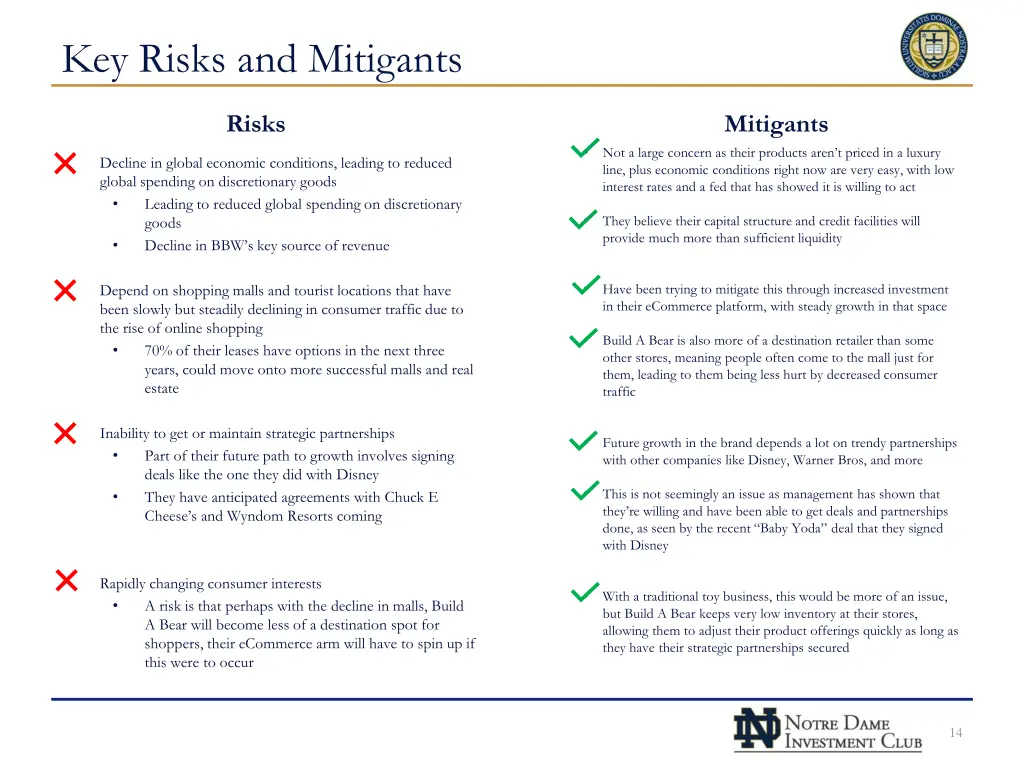 key risks and mitigants