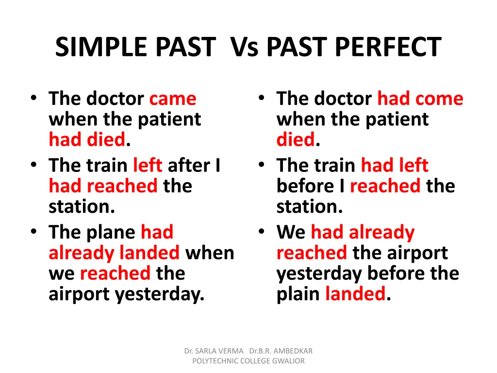 simple past vs past perfect