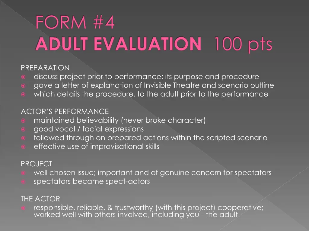 form 4 adult evaluation 100 pts