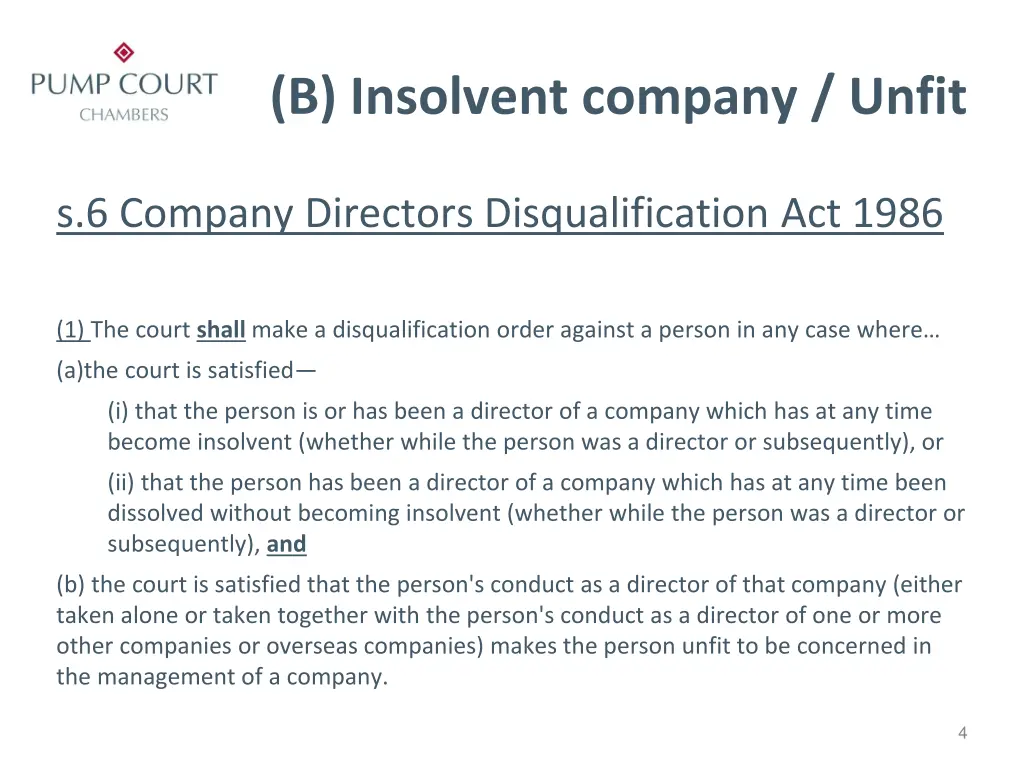 b insolvent company unfit