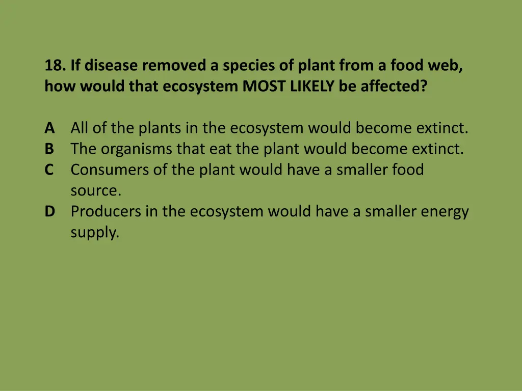 18 if disease removed a species of plant from