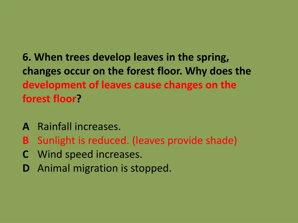 6 when trees develop leaves in the spring changes 1