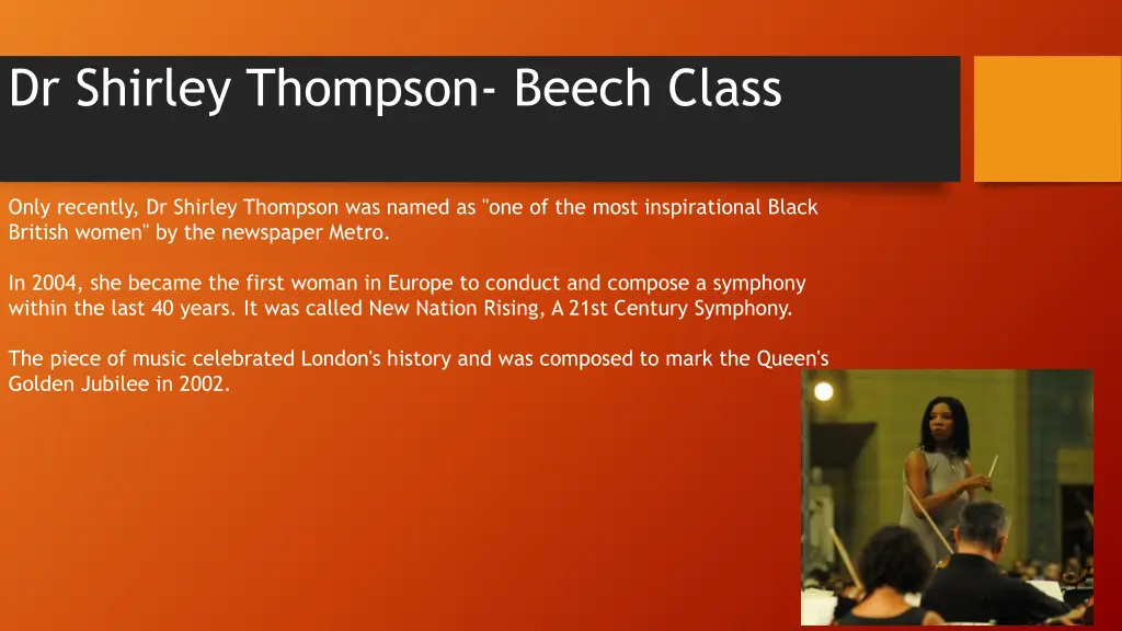 dr shirley thompson beech class