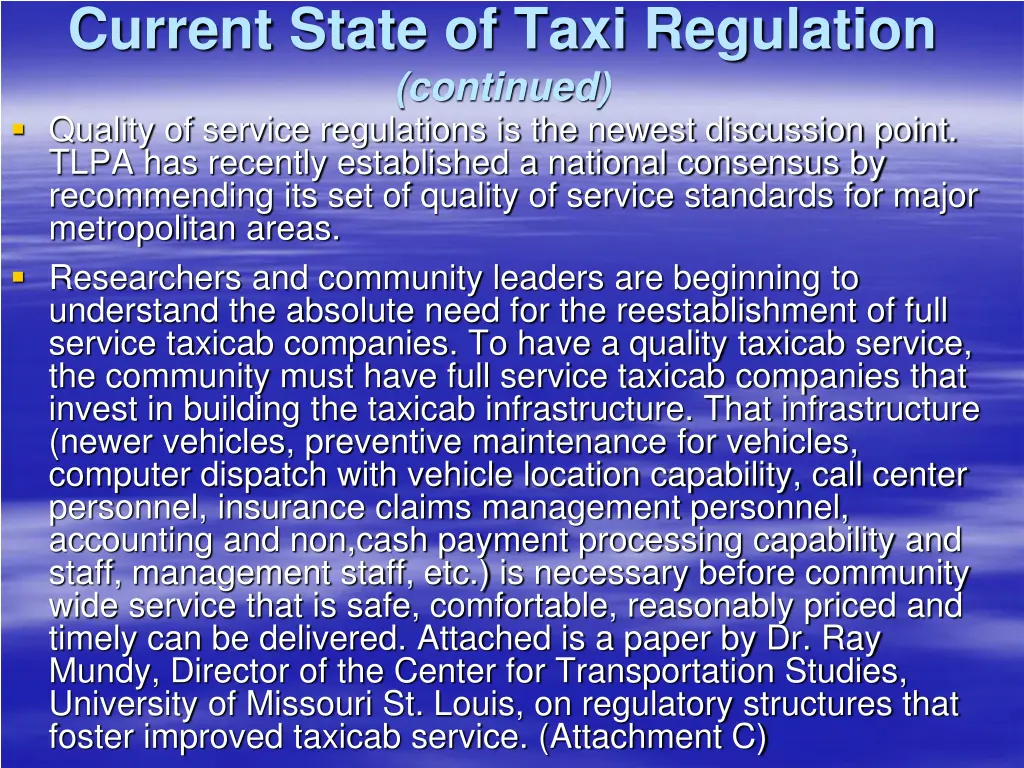 current state of taxi regulation continued 3