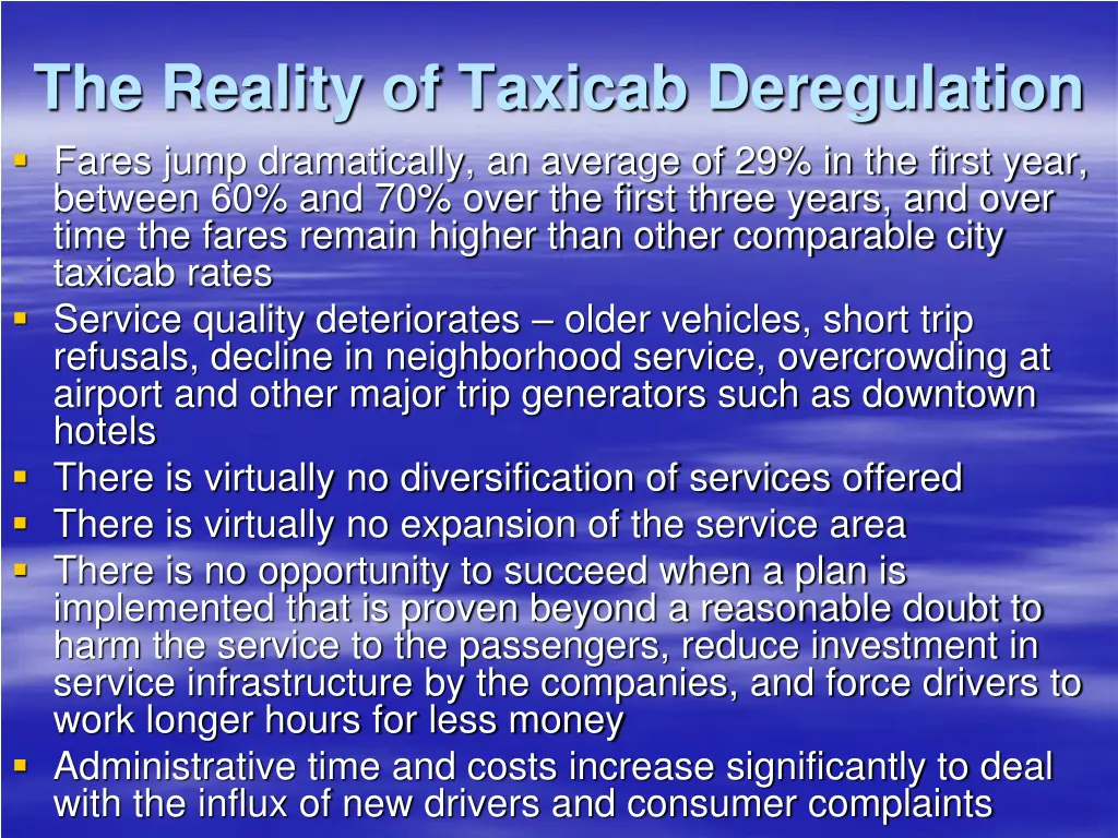 the reality of taxicab deregulation fares jump