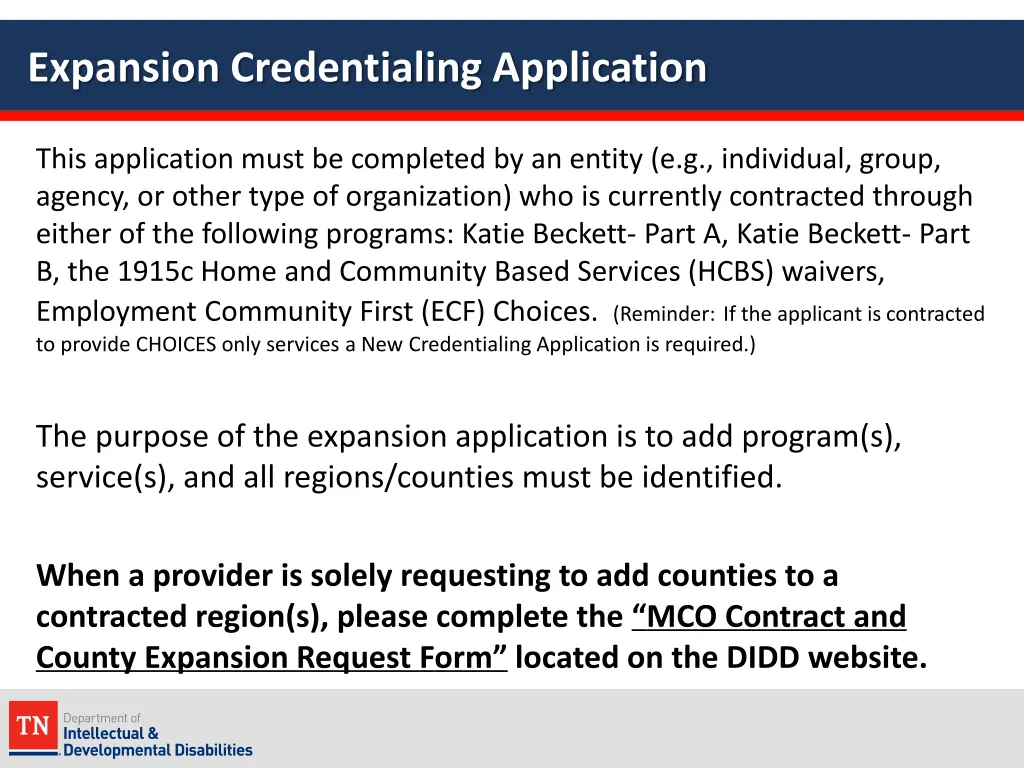 expansion credentialing application