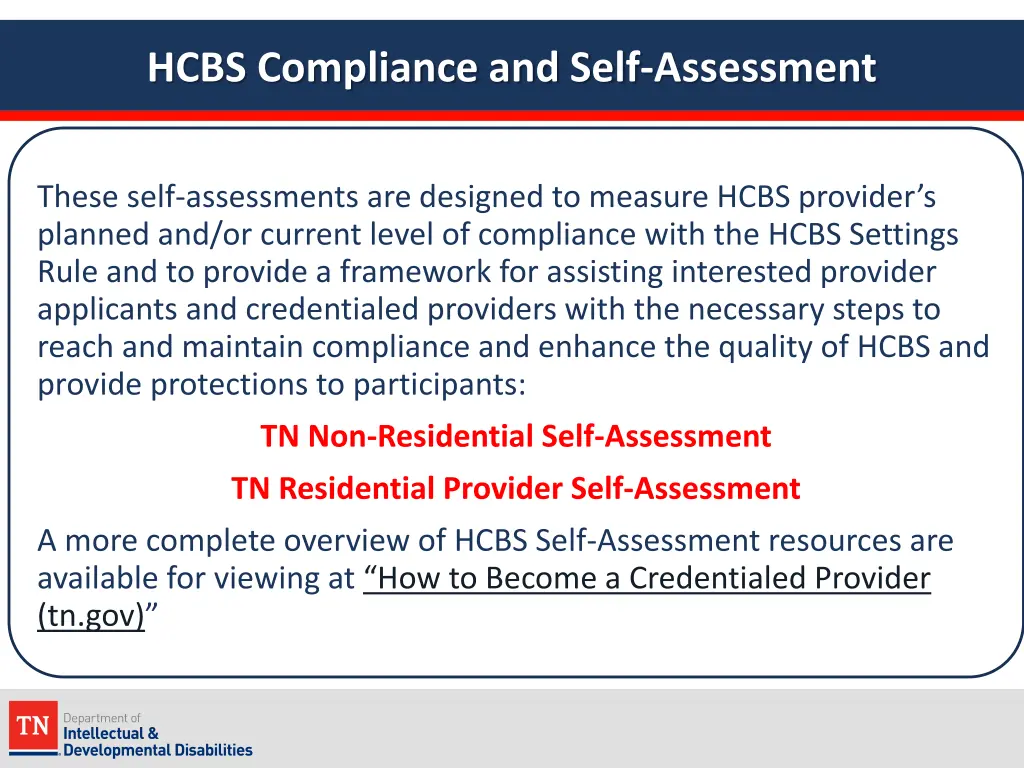 hcbs compliance and self assessment