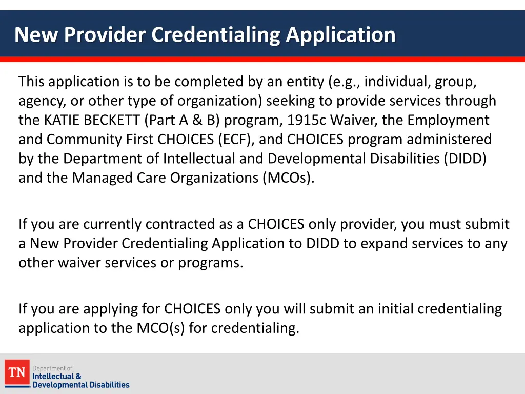 new provider credentialing application