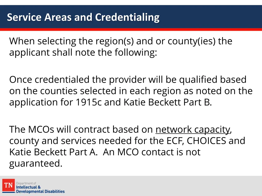 service areas and credentialing