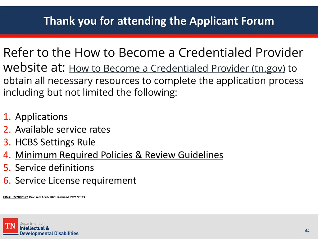 thank you for attending the applicant forum