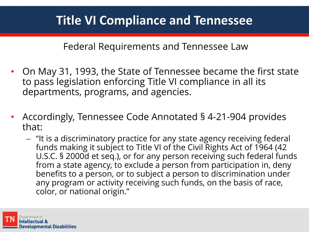 title vi compliance and tennessee