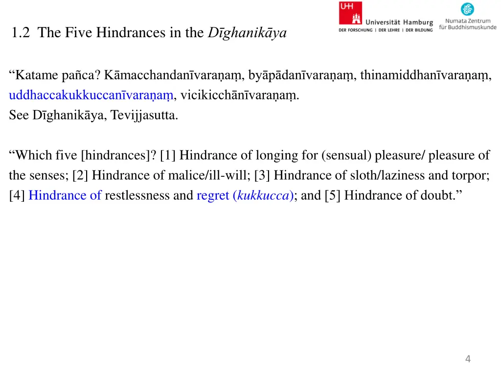 1 2 the five hindrances in the d ghanik ya