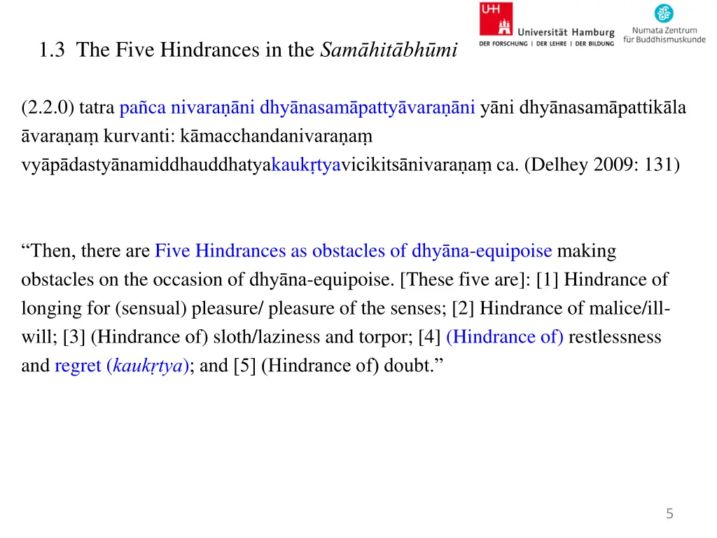 1 3 the five hindrances in the sam hit bh mi