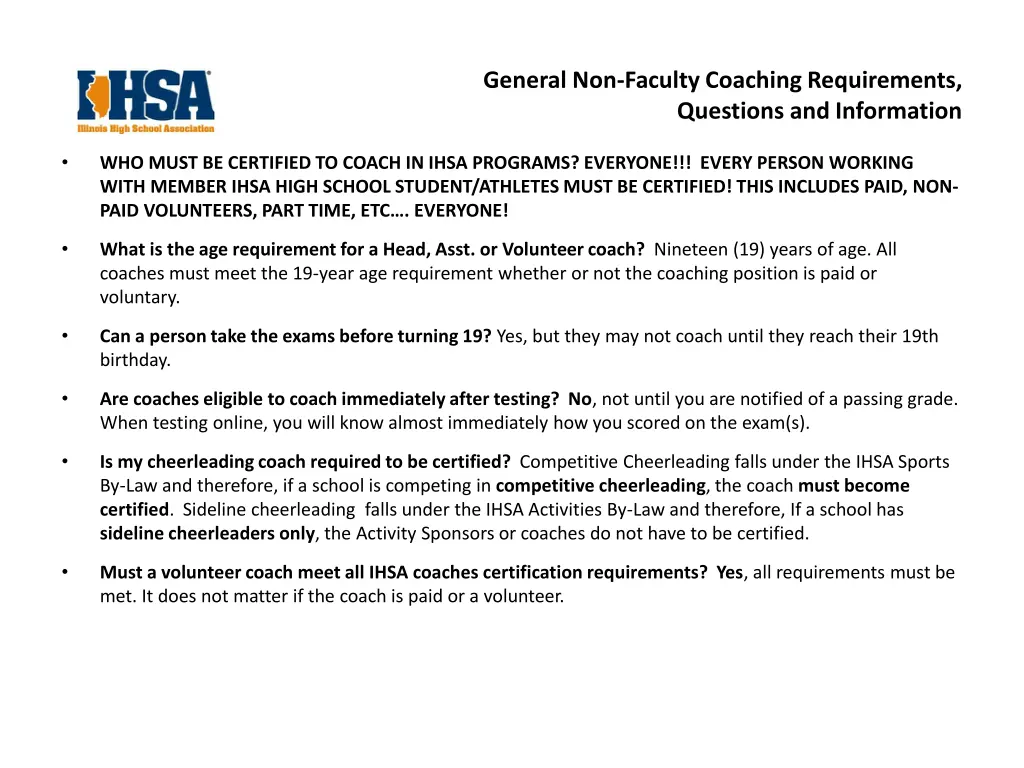 general non faculty coaching requirements