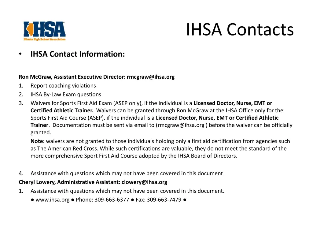 ihsa contacts