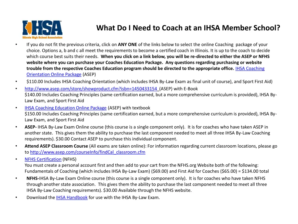 what do i need to coach at an ihsa member school