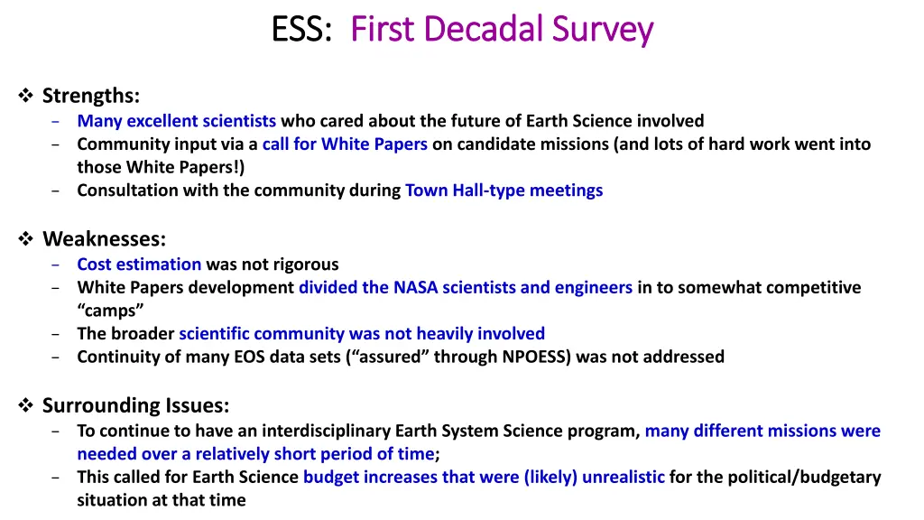 ess ess first decadal survey first decadal survey 1