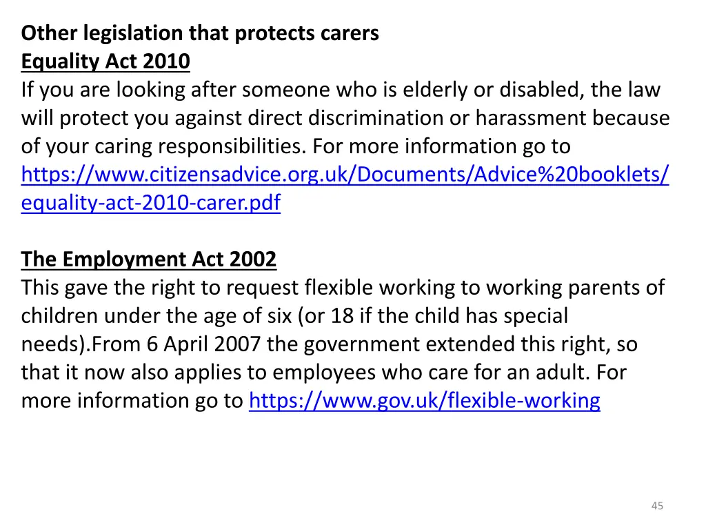 other legislation that protects carers equality