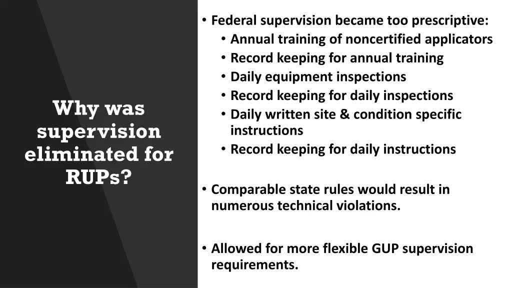 federal supervision became too prescriptive