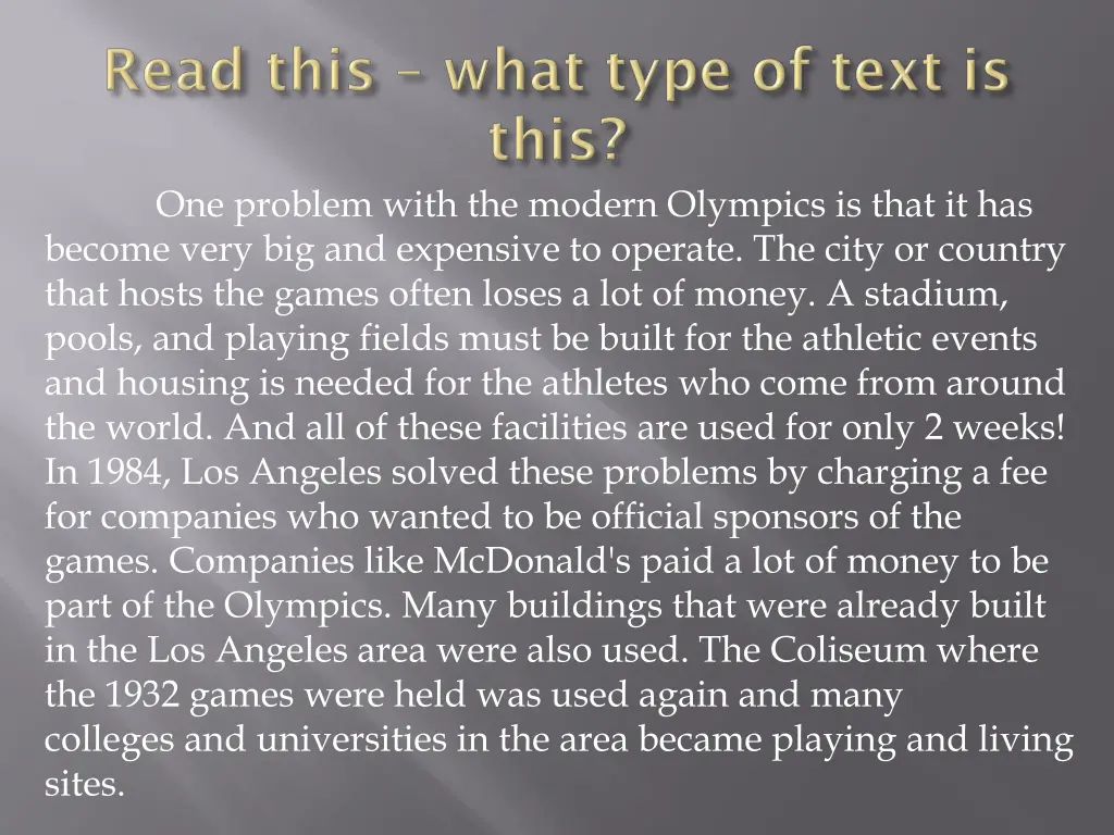 one problem with the modern olympics is that