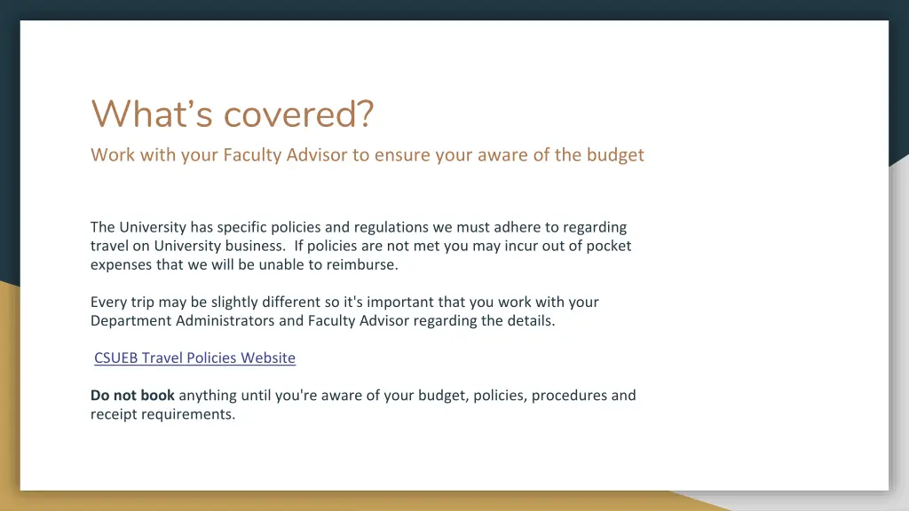 what s covered work with your faculty advisor