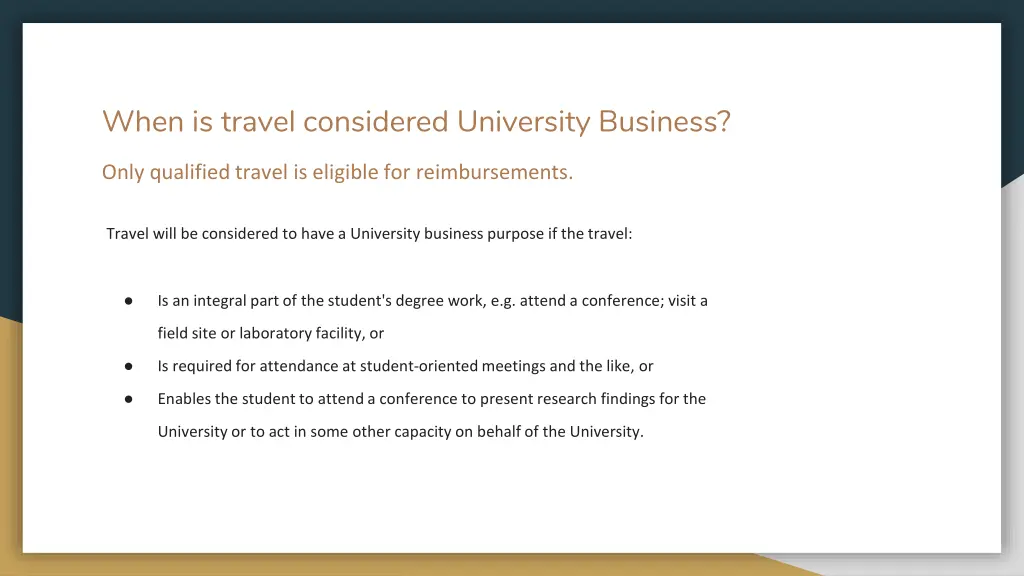 when is travel considered university business