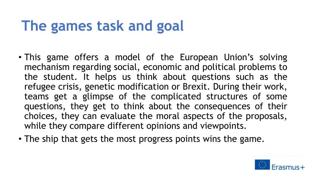 the games task and goal