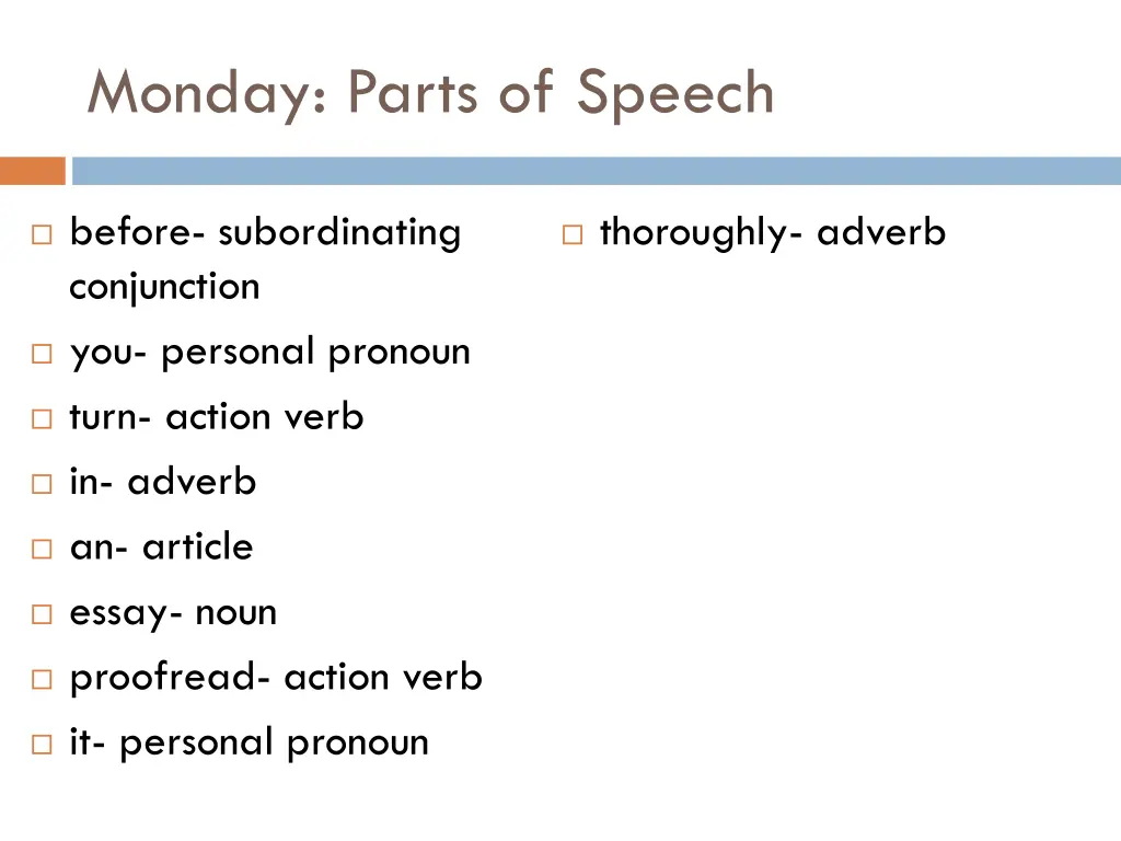 monday parts of speech 1