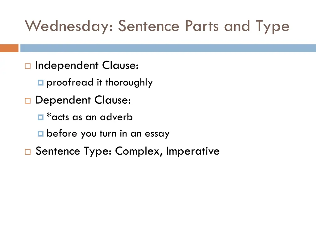 wednesday sentence parts and type