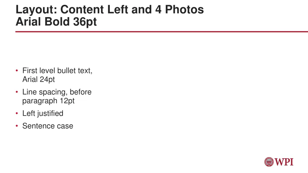 layout content left and 4 photos arial bold 36pt