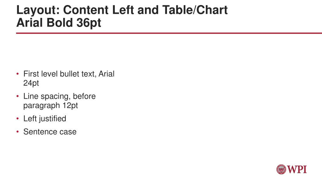 layout content left and table chart arial bold