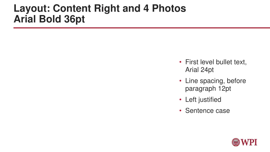 layout content right and 4 photos arial bold 36pt