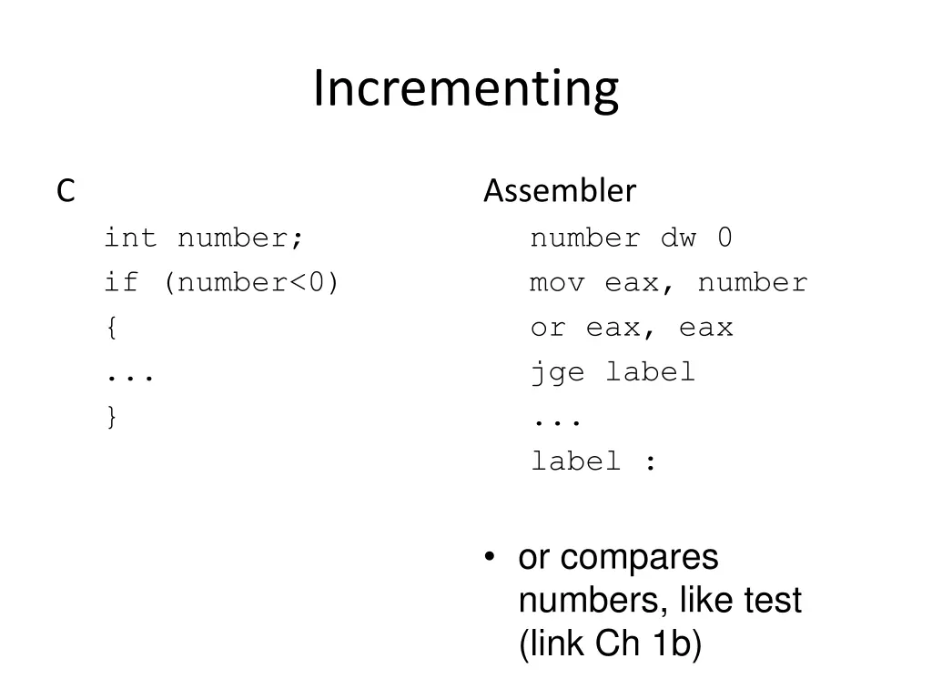 incrementing 1