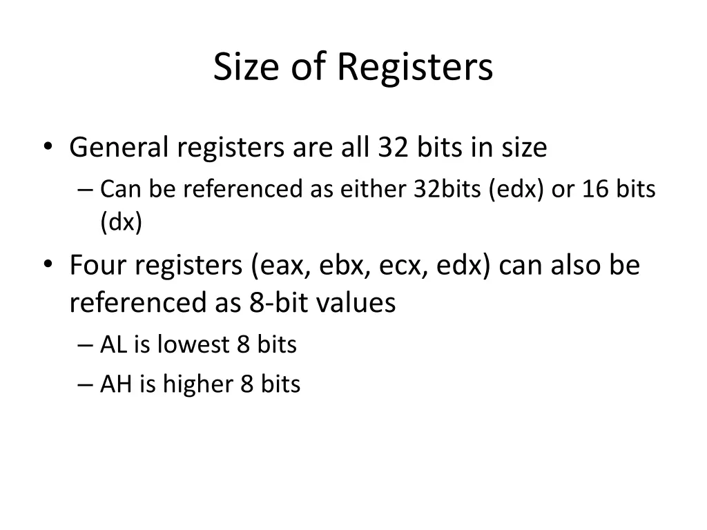 size of registers