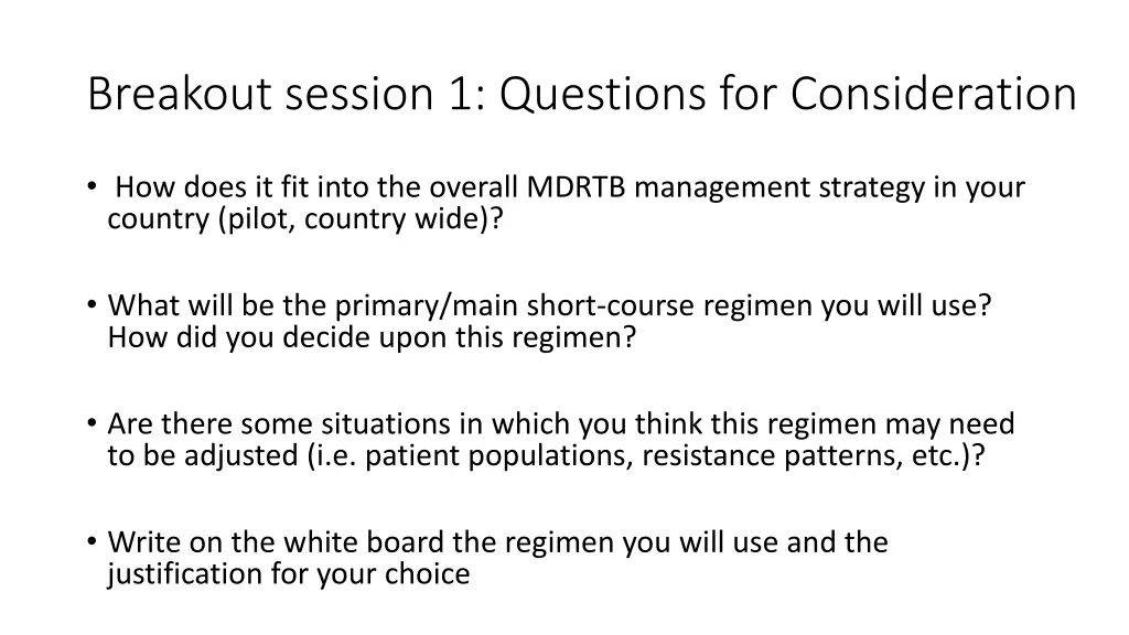 breakout session 1 questions for consideration