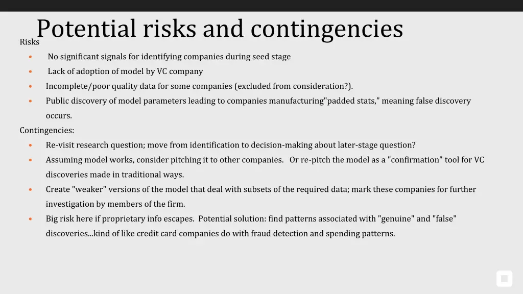 potential risks and contingencies risks