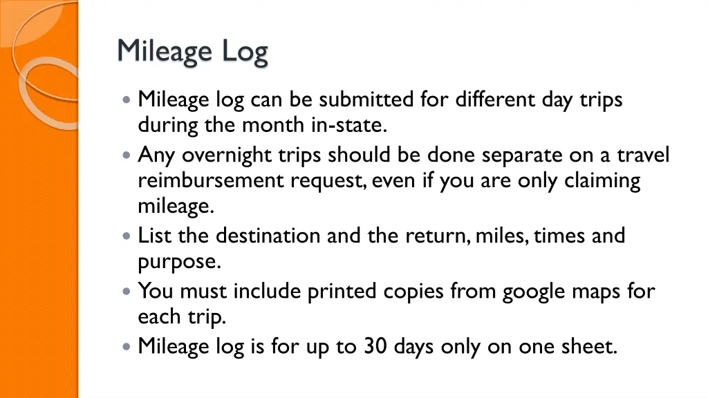 mileage log