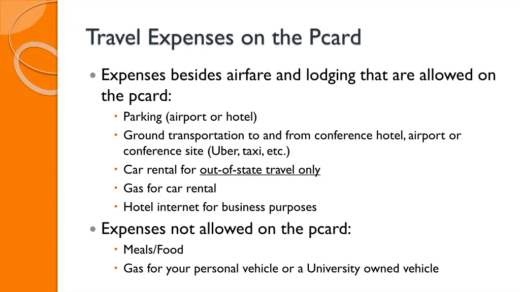 travel expenses on the pcard