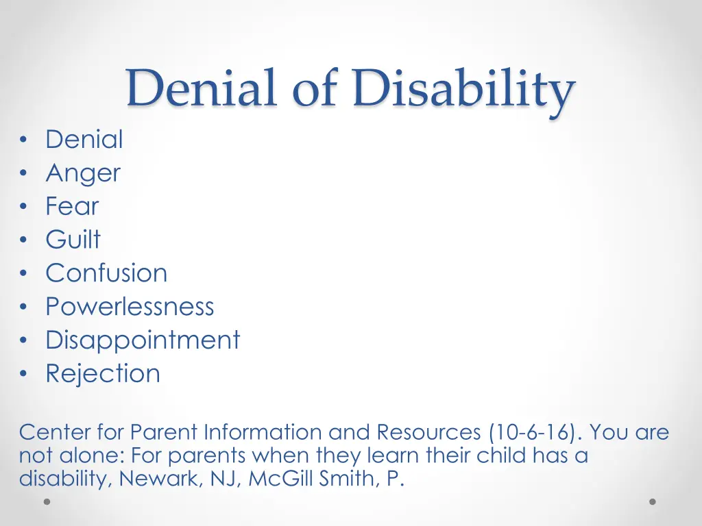 denial of disability denial anger fear guilt