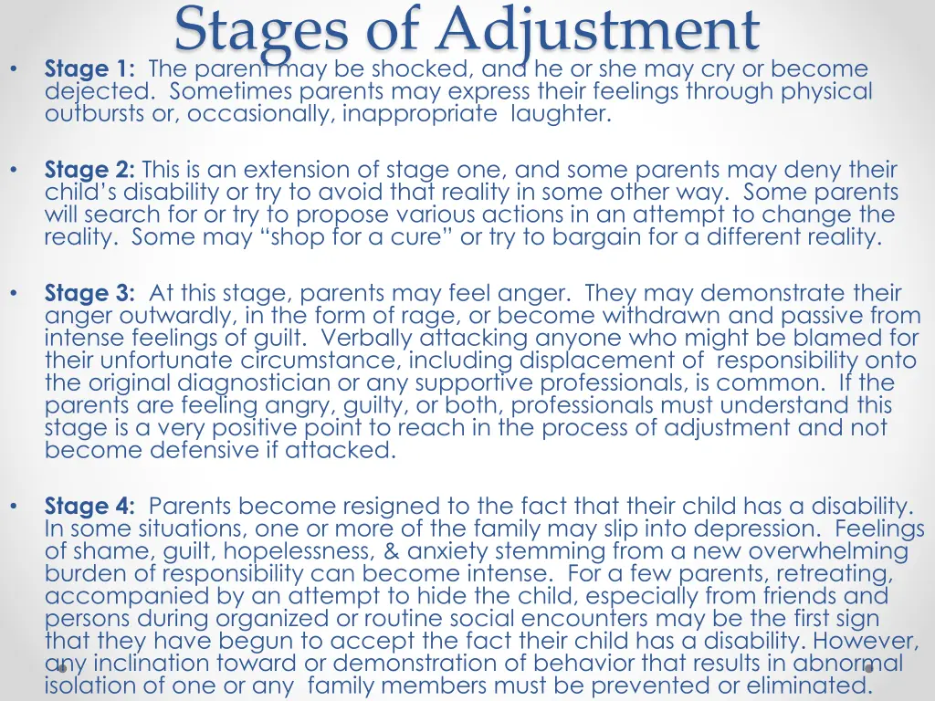 stages of adjustment stage 1 the parent