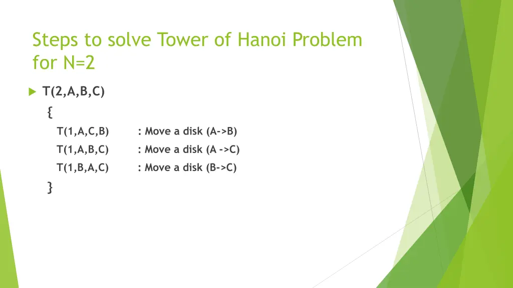 steps to solve tower of hanoi problem for n 2