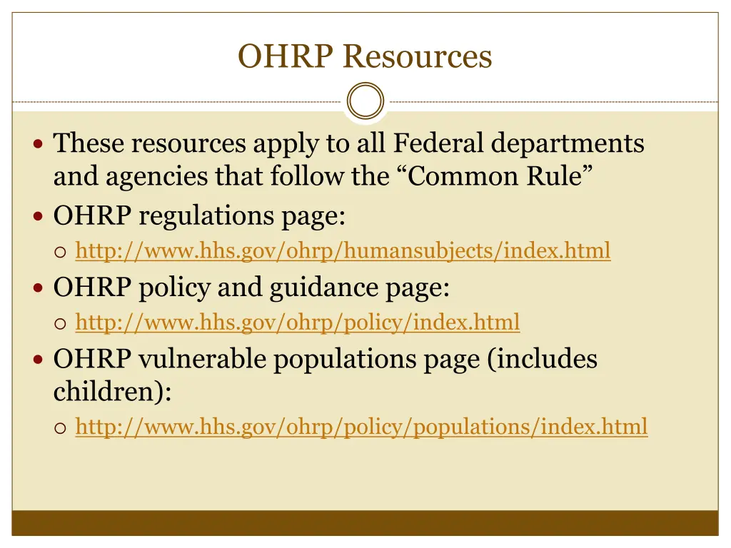 ohrp resources