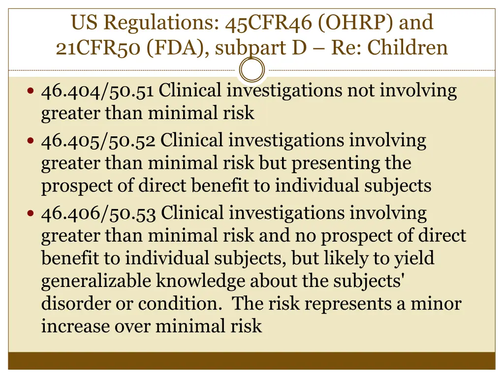 us regulations 45cfr46 ohrp and 21cfr50