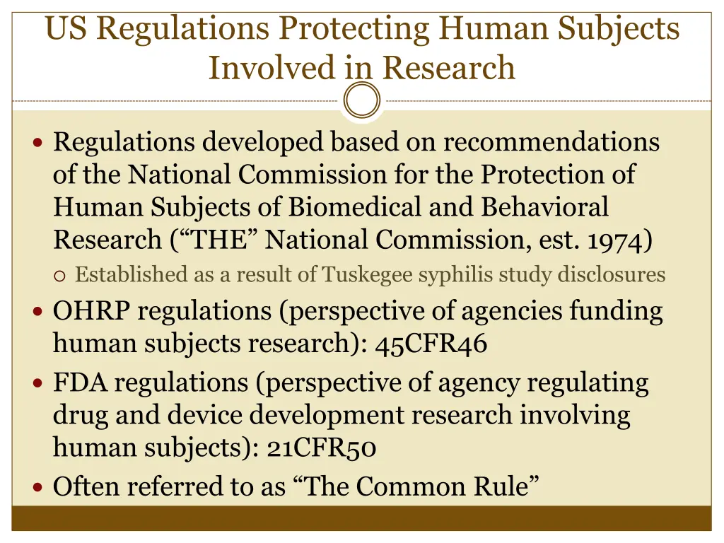 us regulations protecting human subjects involved