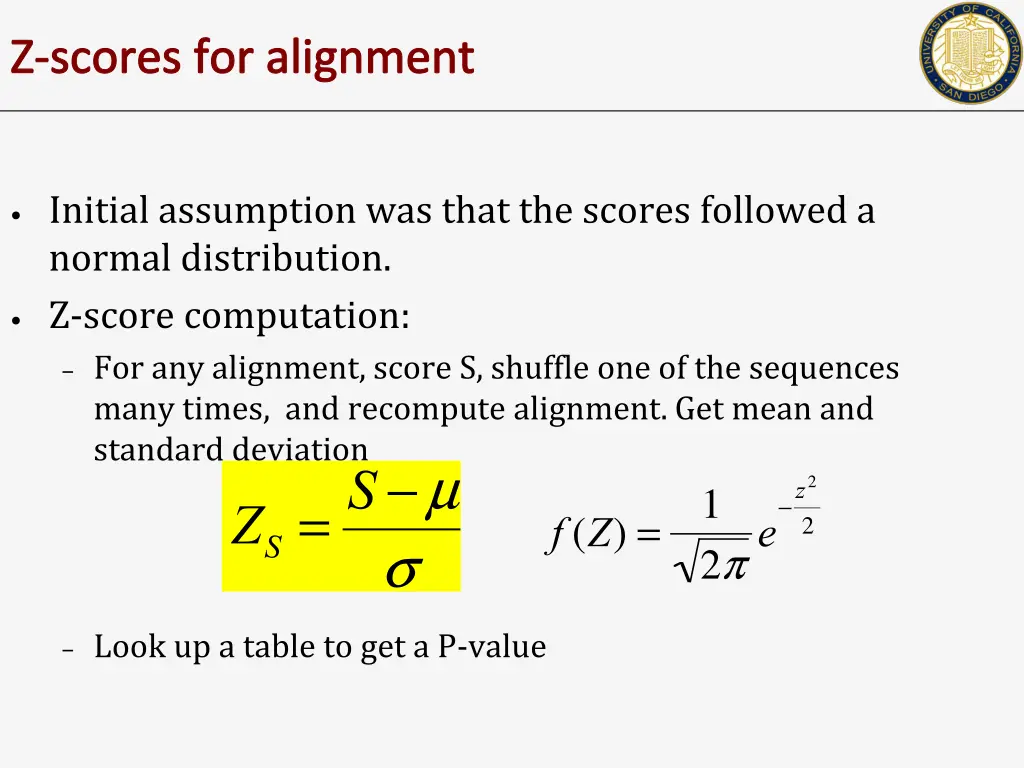 z scores for alignment