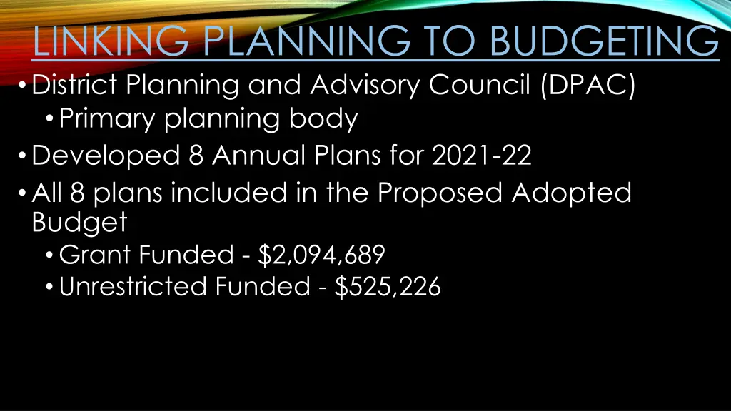 linking planning to budgeting