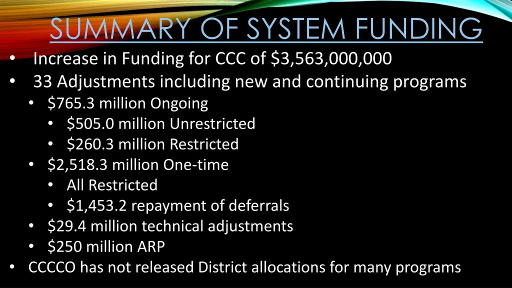 summary of system funding