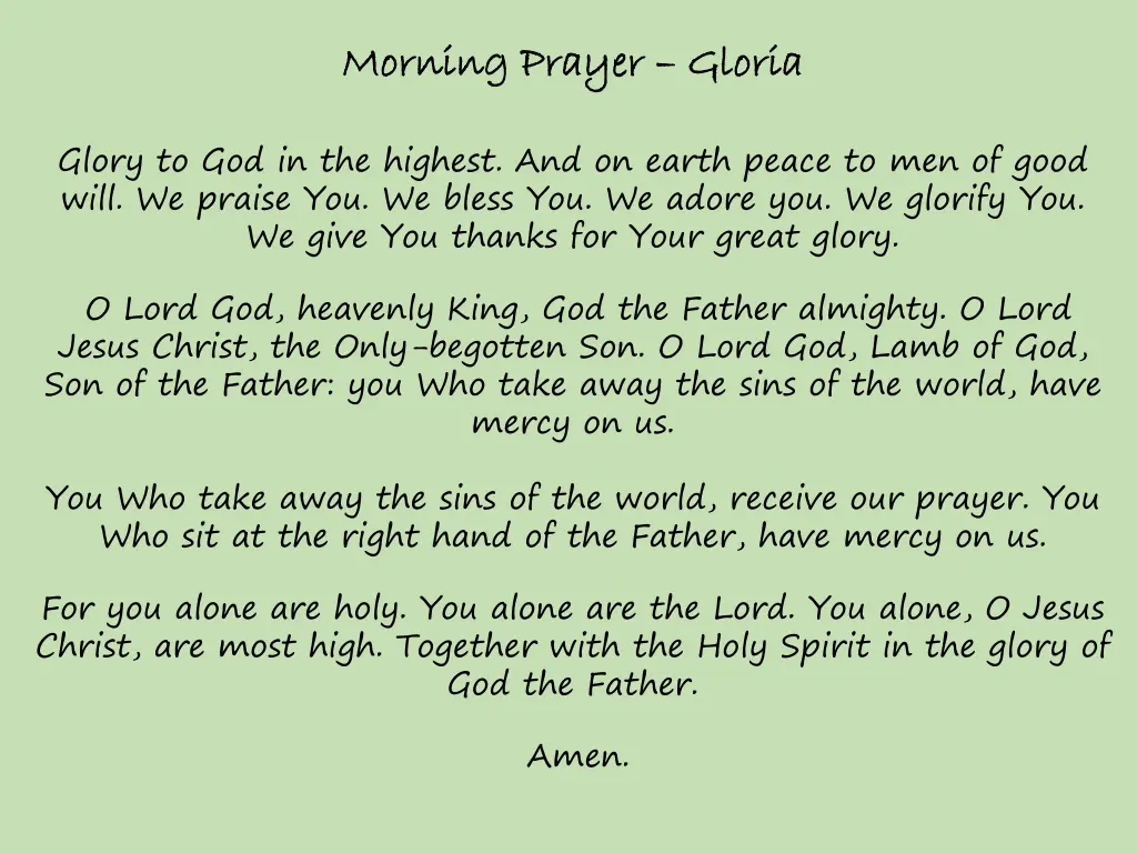 morning prayer morning prayer gloria