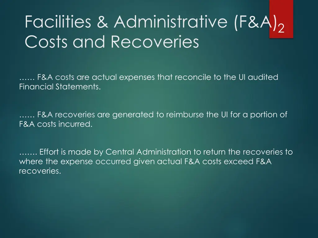 facilities administrative f a costs and recoveries