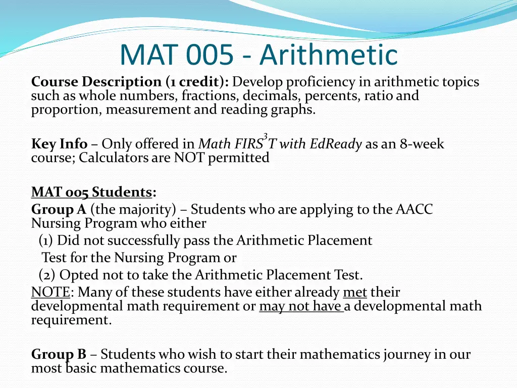 mat 005 arithmetic